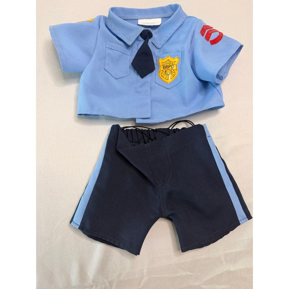 Build A Bear BBPD Police Officer Uniform Outfit Shirt Tie Shorts Blue Bear